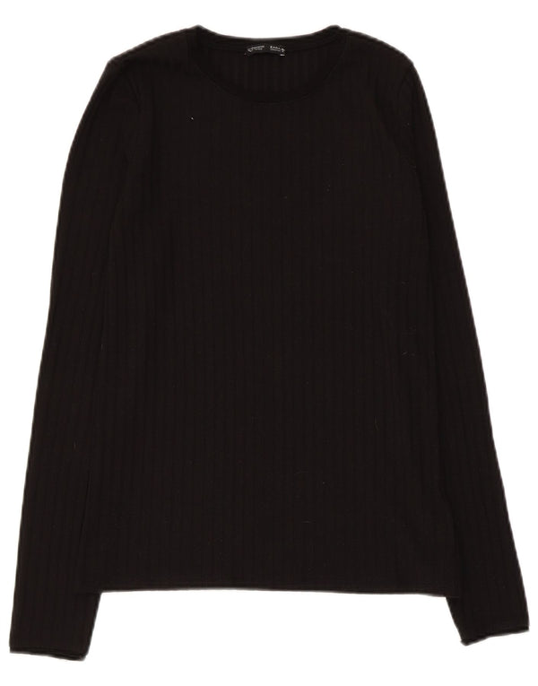 Top feminino Zara manga comprida UK 12 médio preto