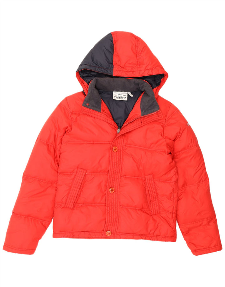Jaqueta masculina Woolrich Penn-Rich acolchoada com capuz Reino Unido 38 nylon vermelho médio