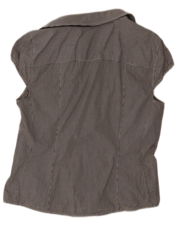 Blusa feminina de manga curta Zara Reino Unido 18 XL preto algodão guingão