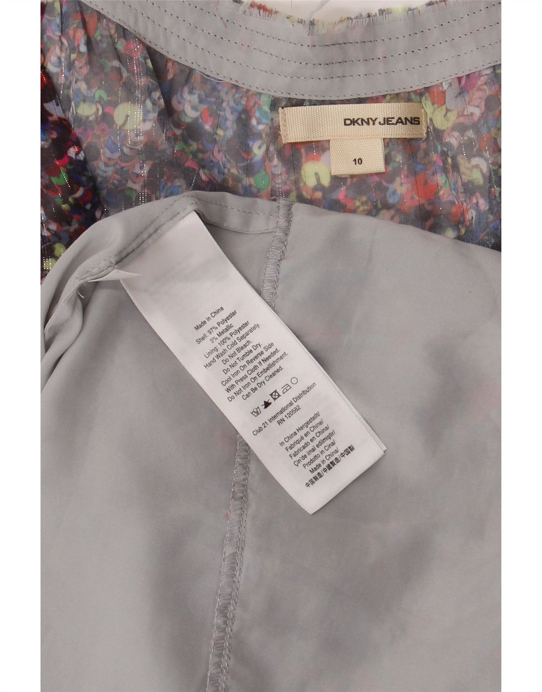 Vestido feminino DKNY sem mangas em camadas EUA 10 grande floral multicolorido