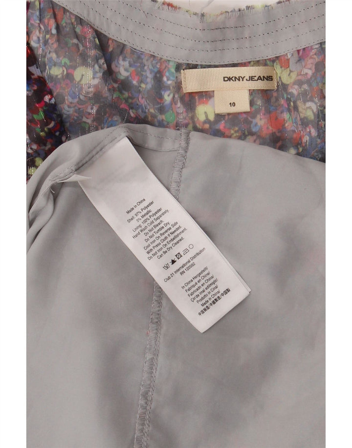 Vestido feminino DKNY sem mangas em camadas EUA 10 grande floral multicolorido