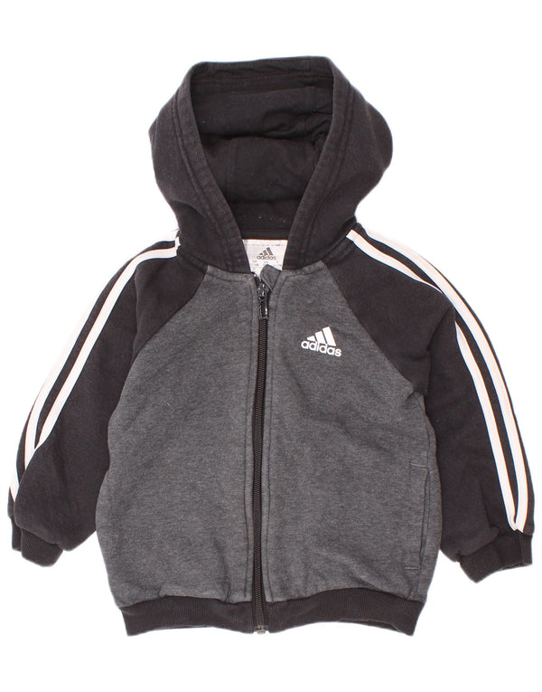 Suéter Adidas Baby Boys com capuz e zíper 12-18 meses cinza colorblock algodão