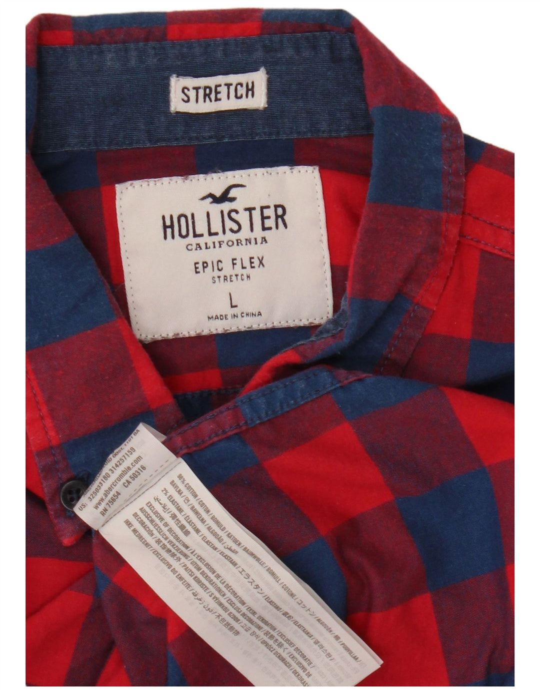 Camisa masculina HOLLISTER grande de algodão xadrez vermelho