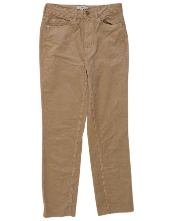 Calça feminina reta de veludo Marks & Spencer Reino Unido 10 pequena W27 L28 bege