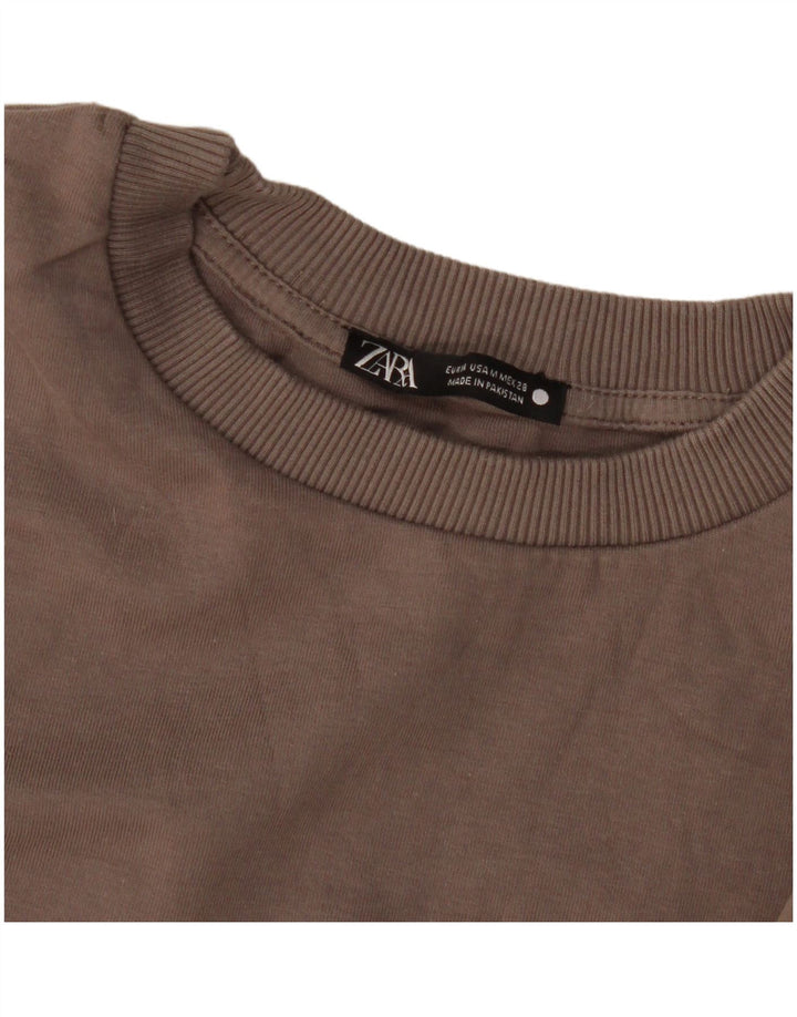 Zara moletom feminino de manga curta oversized jumper Reino Unido 14 médio bege