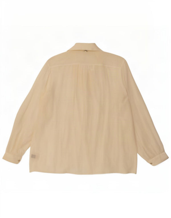 Blusa de camisa oversized feminina vintage Reino Unido 20 2XL seda branca