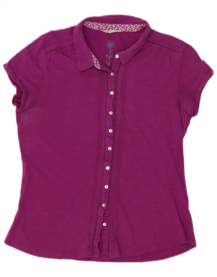 Camisa feminina de manga curta White Stuff UK 12 algodão roxo médio