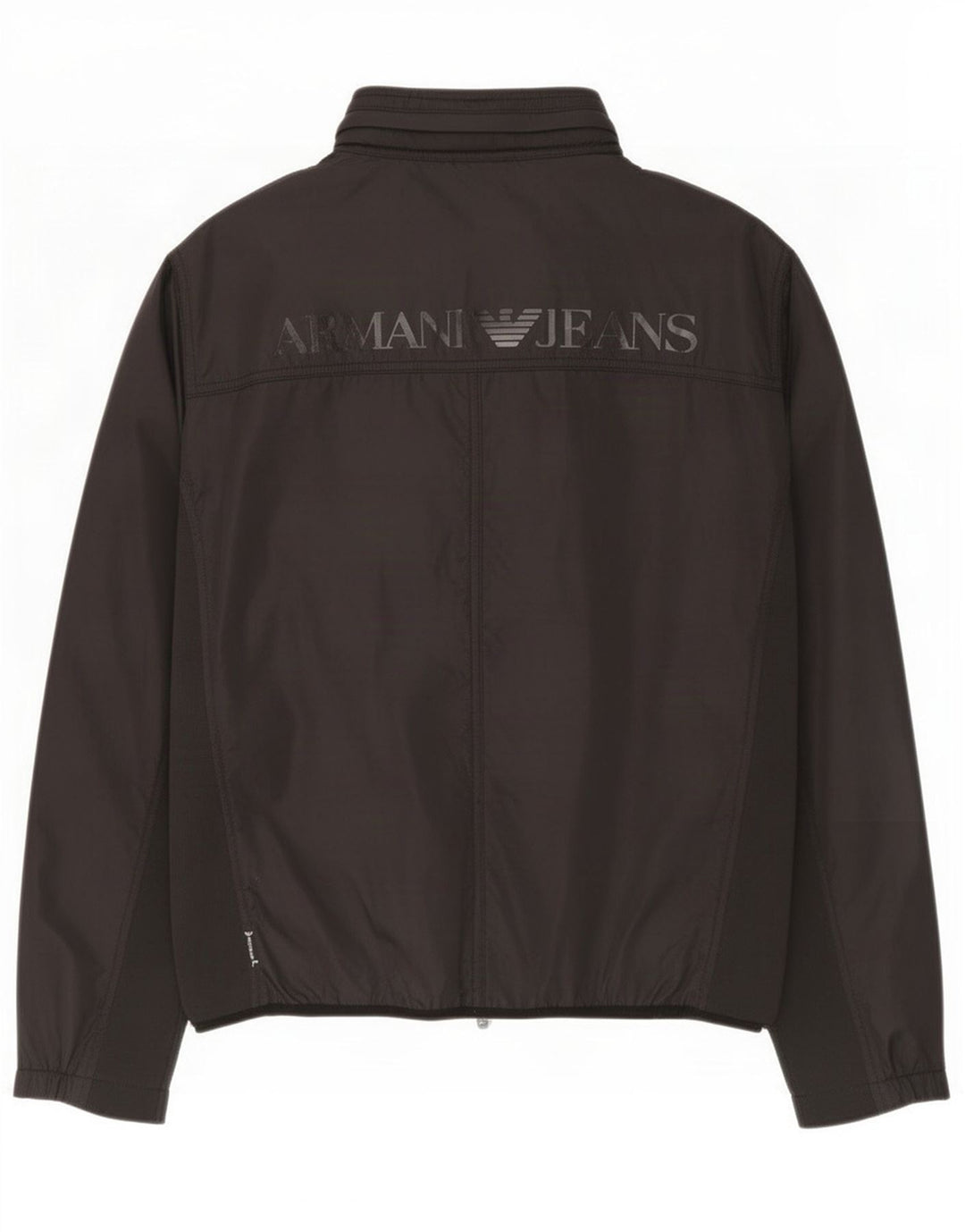 Armani Jeans Jaqueta masculina de agasalho gráfico grande poliamida preta
