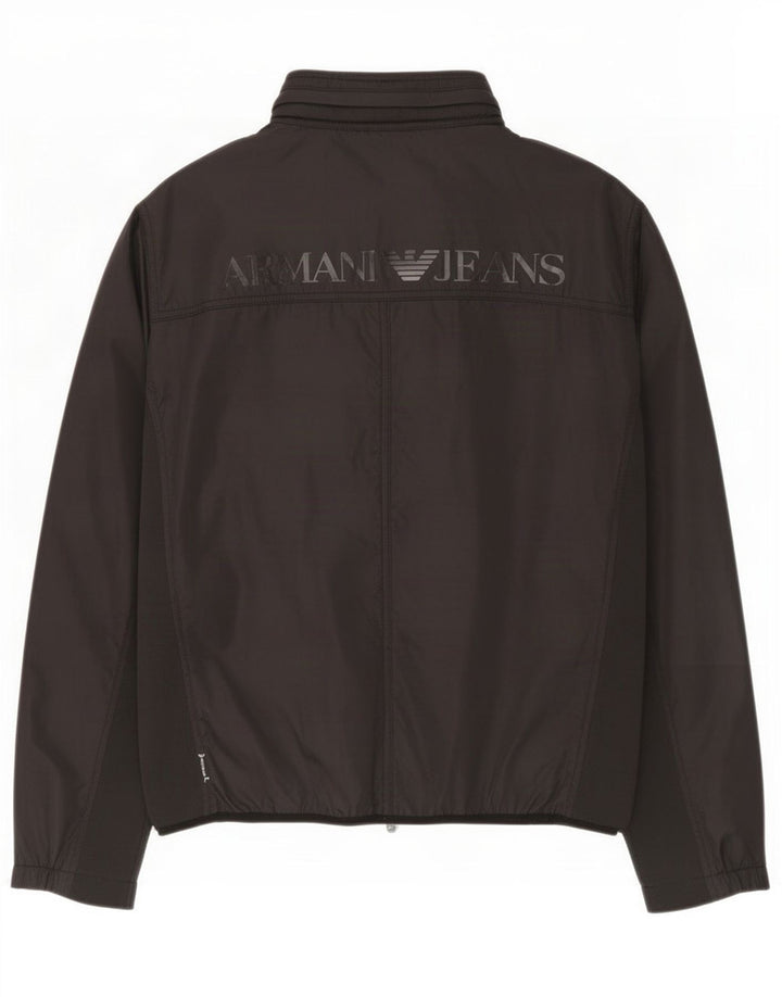 Armani Jeans Jaqueta masculina de agasalho gráfico grande poliamida preta