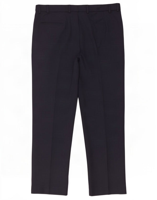 Calça masculina de ajuste regular Marks & Spencer W38 L31 azul marinho poliéster