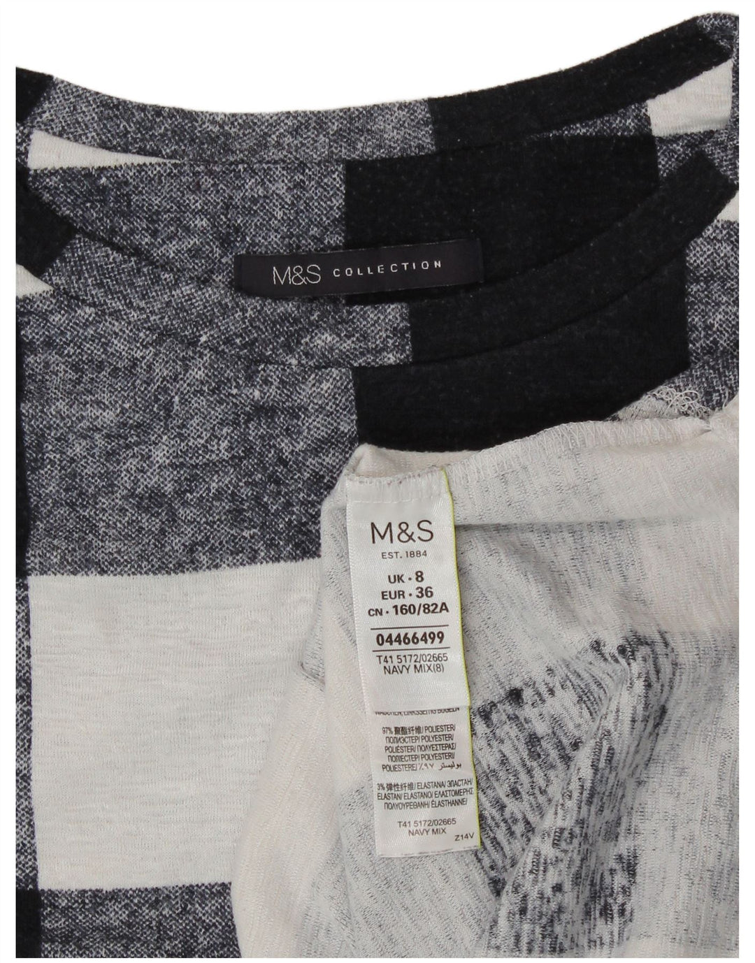 Top feminino Marks & Spencer manga comprida UK 8 pequeno poliéster azul marinho