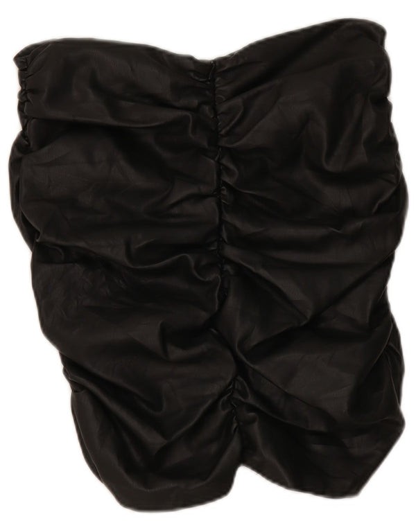 Zara Top feminino de couro sintético sem alças UK 14 grande poliuretano preto