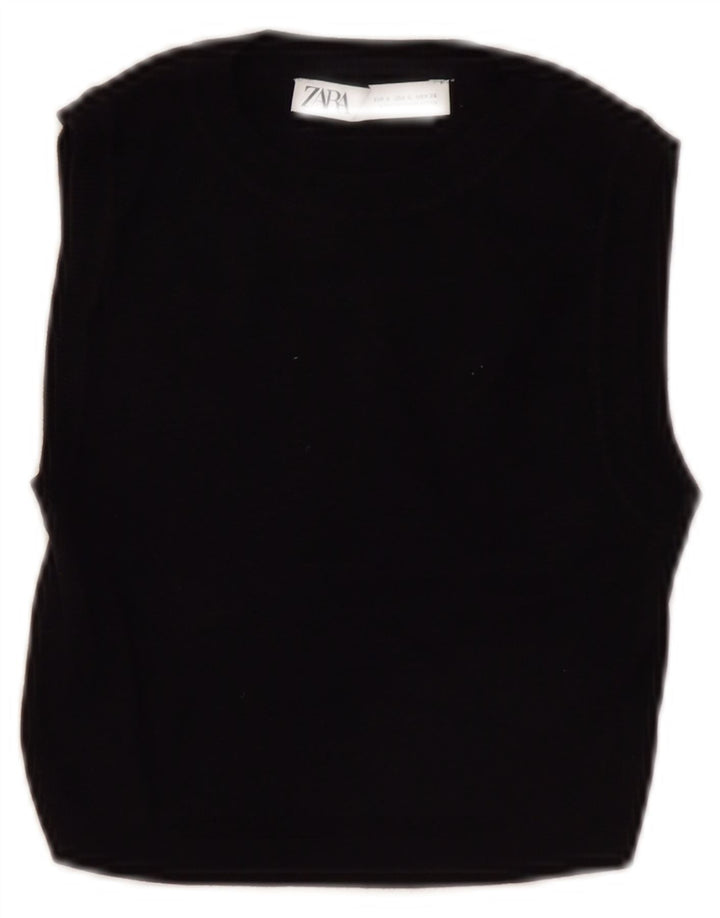 Zara Womens Crop Vest Top UK 8 Pequeno Preto Viscose