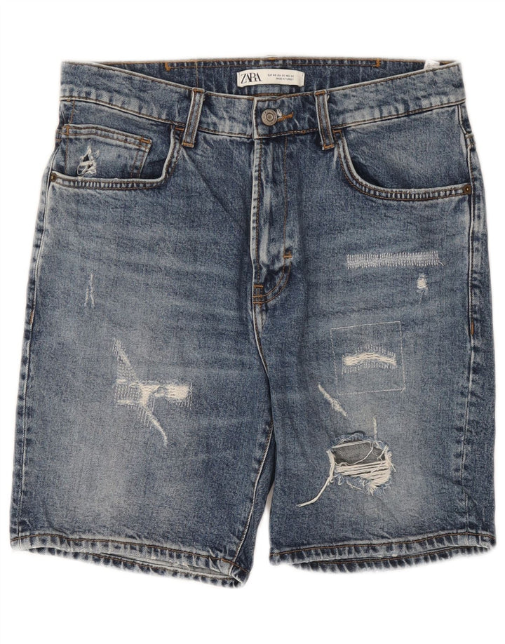 Zara Shorts jeans masculino desgastado UE 40 médio W31 algodão azul