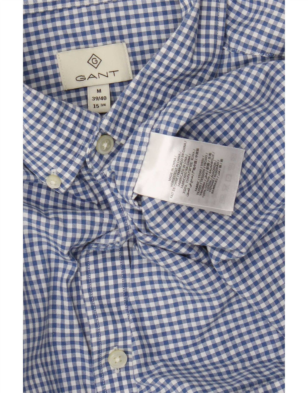 Camisa masculina Gant tamanho 39/40 15 3/4 algodão guingão azul médio