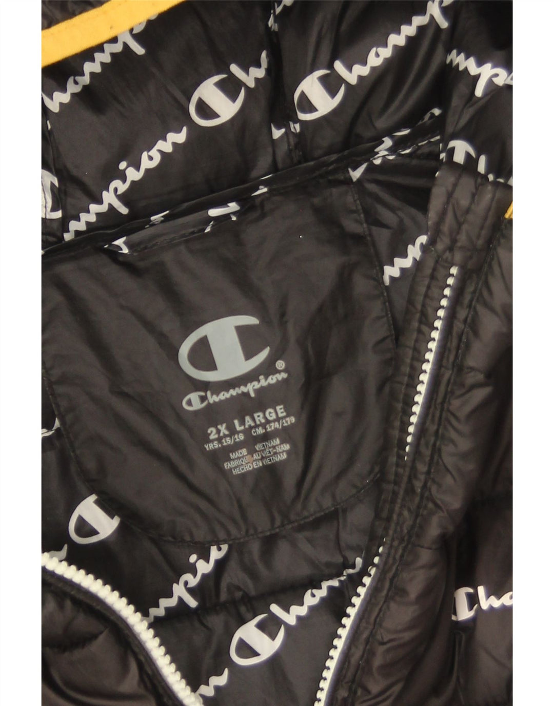 Jaqueta acolchoada com capuz para meninos Champion 15-16 anos 2XL poliéster preto