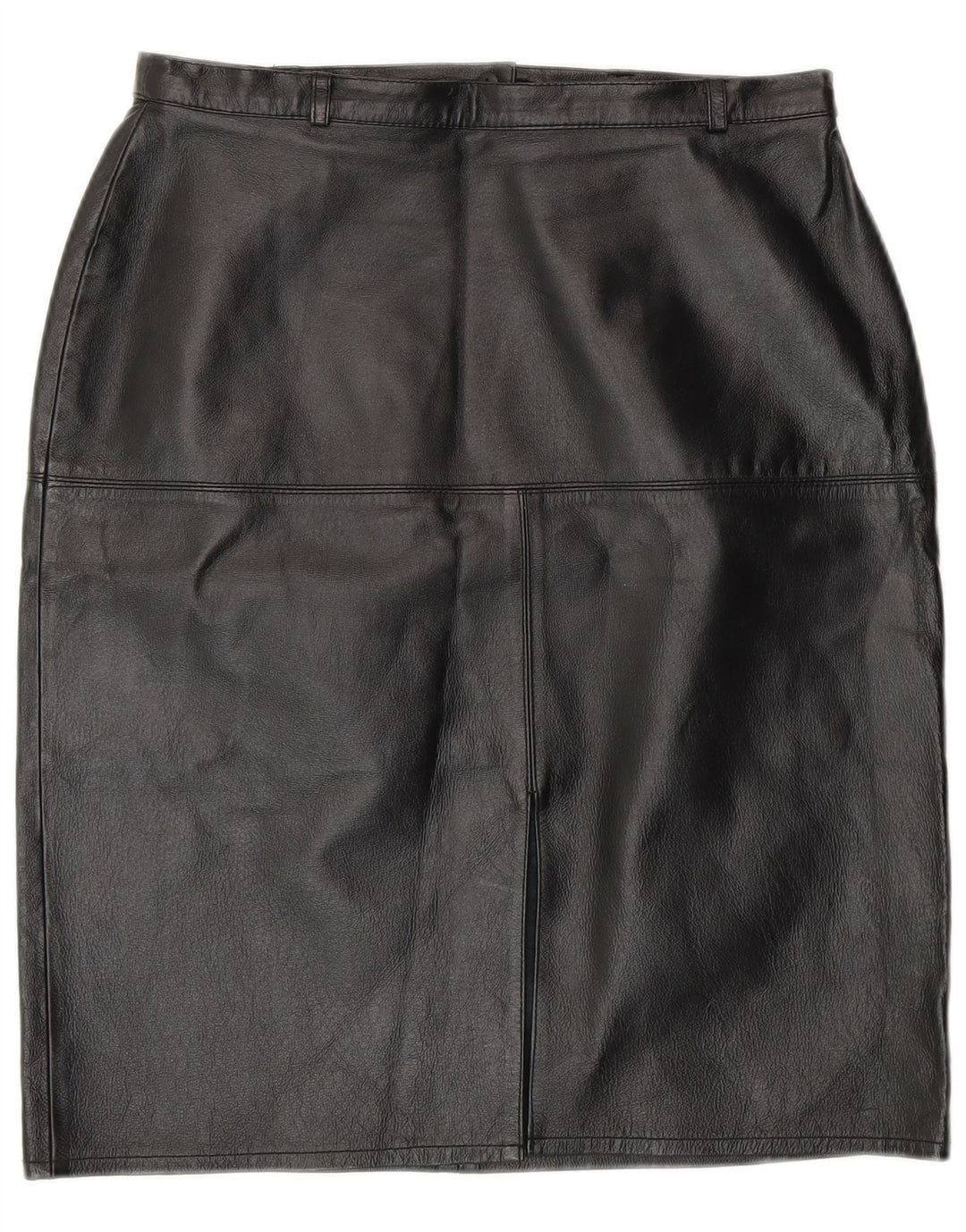 Saia lápis feminina vintage de couro Reino Unido 12 médio W28 couro preto