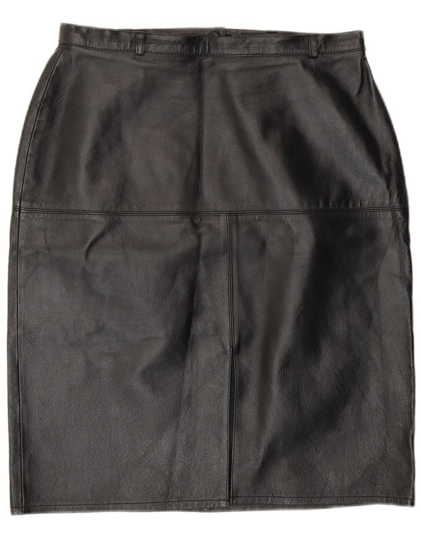 Saia lápis feminina vintage de couro Reino Unido 12 médio W28 couro preto