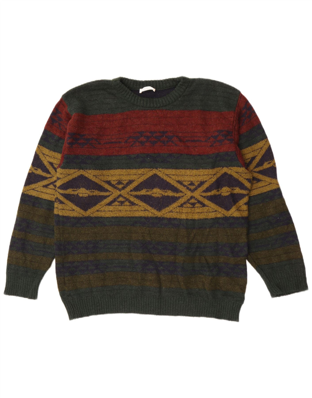 Alba Moda Suéter masculino com gola redonda grande cáqui geométrico