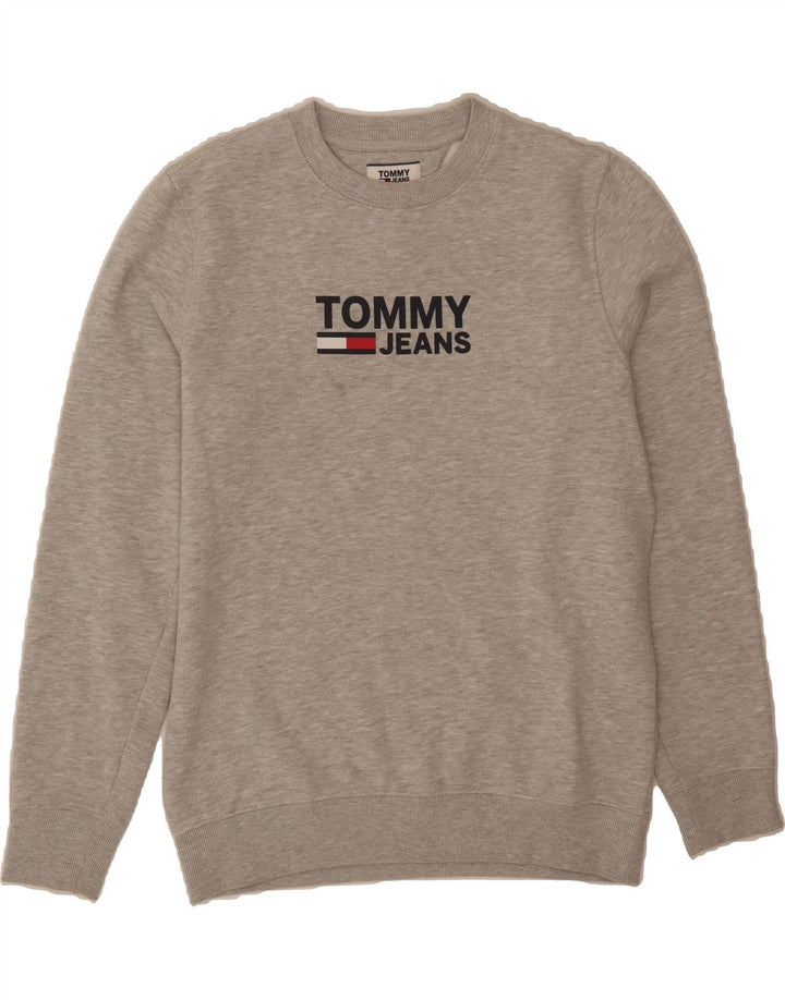 TOMMY HILFIGER Mens Graphic Sweatshirt Jumper Medium Grey Flecked Cotton Vintage Tommy Hilfiger and Second-Hand Tommy Hilfiger from Messina Hembry 