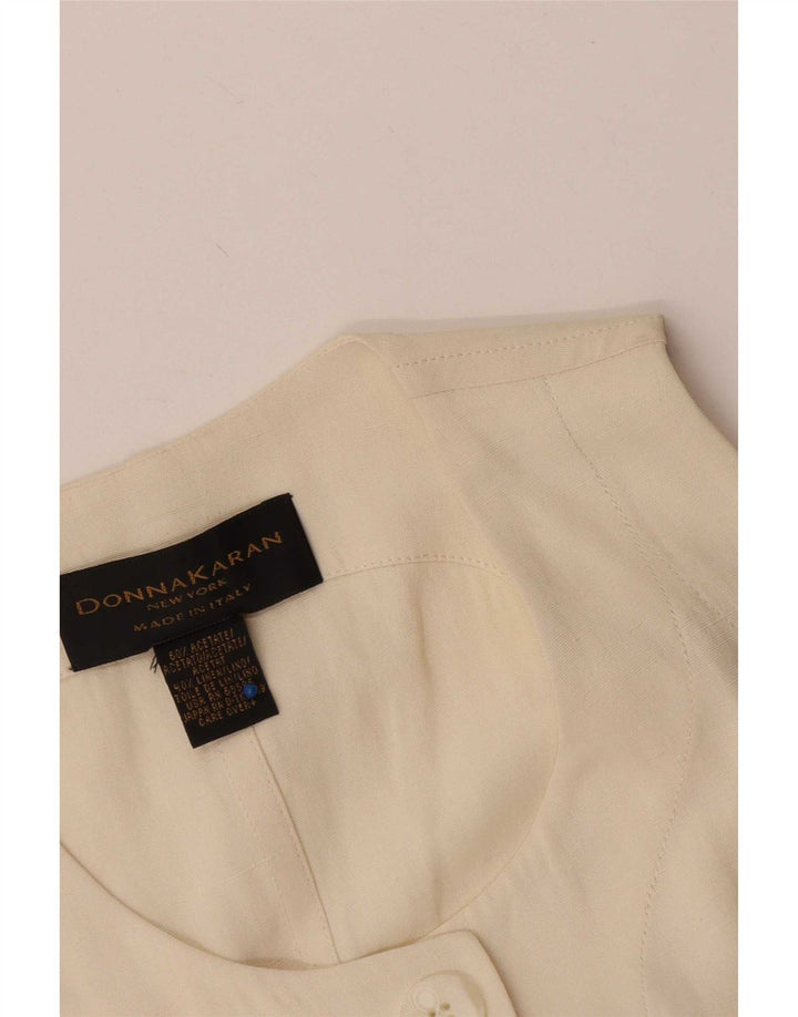 Jaqueta blazer feminina Donna Karan Longline 5 botões Reino Unido 12 médio off white