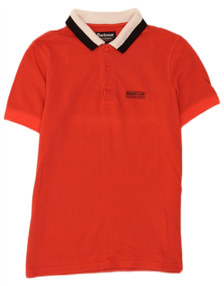 Camisa polo masculina Barbour pequena vermelha de algodão colorblock