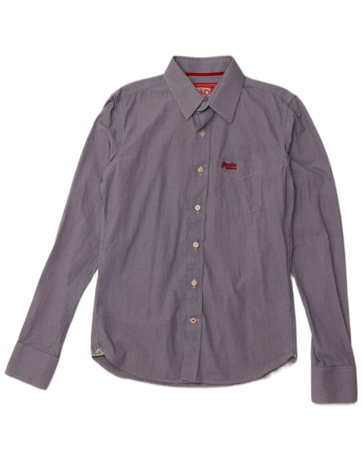 Camisa masculina SUPERDRY de algodão listrado azul médio