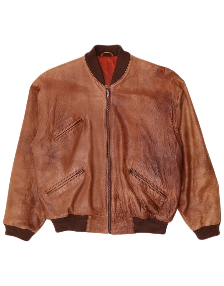 Jaqueta de couro masculina vintage UK 40 grande marrom