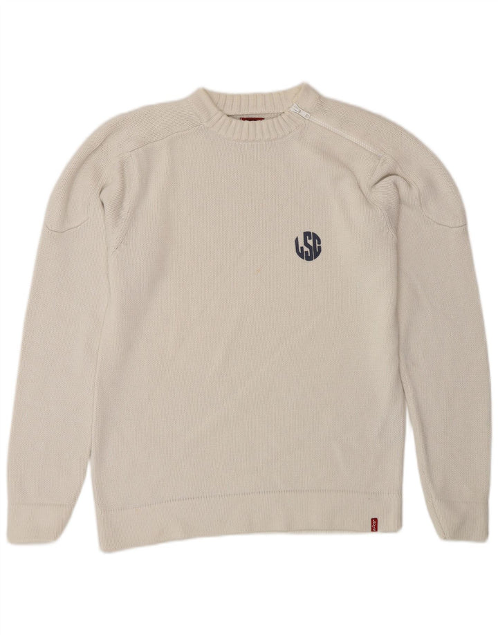 Suéter masculino Levi's com gola redonda e gola redonda, pequeno algodão branco