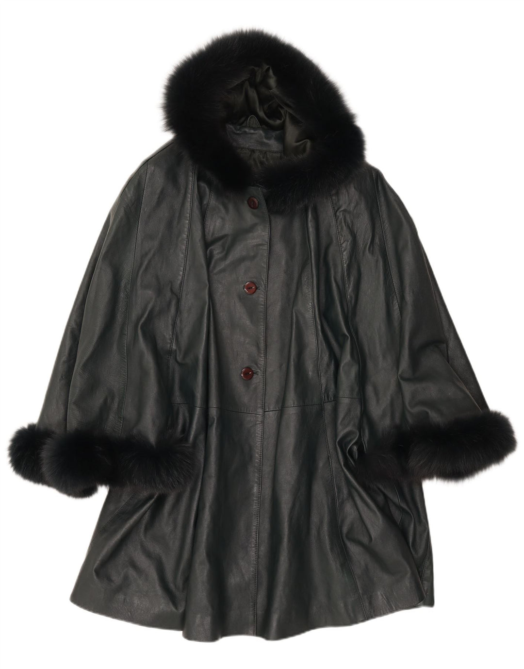 Casaco poncho feminino de couro com capuz SAKI Reino Unido 10 couro verde pequeno