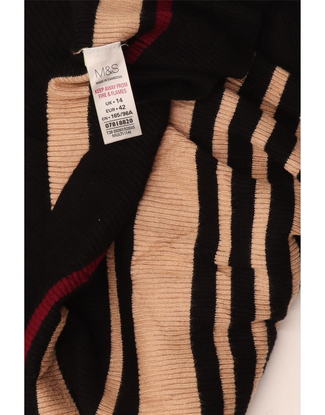 Suéter feminino Marks & Spencer com decote em V UK 14 listrado preto médio