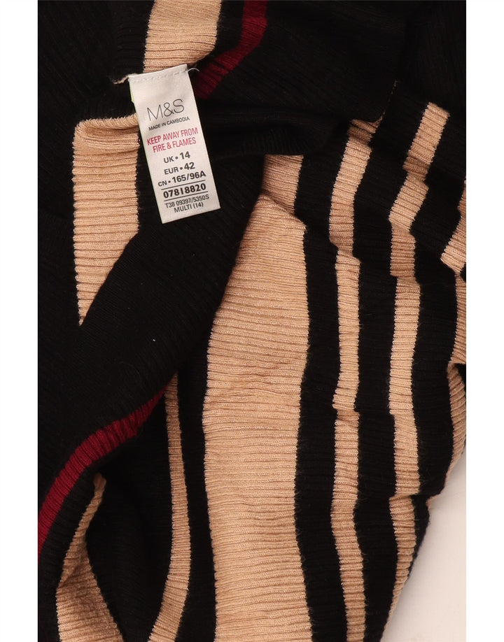 Suéter feminino Marks & Spencer com decote em V UK 14 listrado preto médio