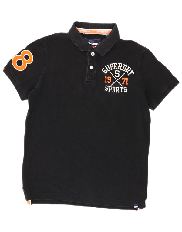 Camisa polo masculina Superdry Graphic Rugby grande algodão preto