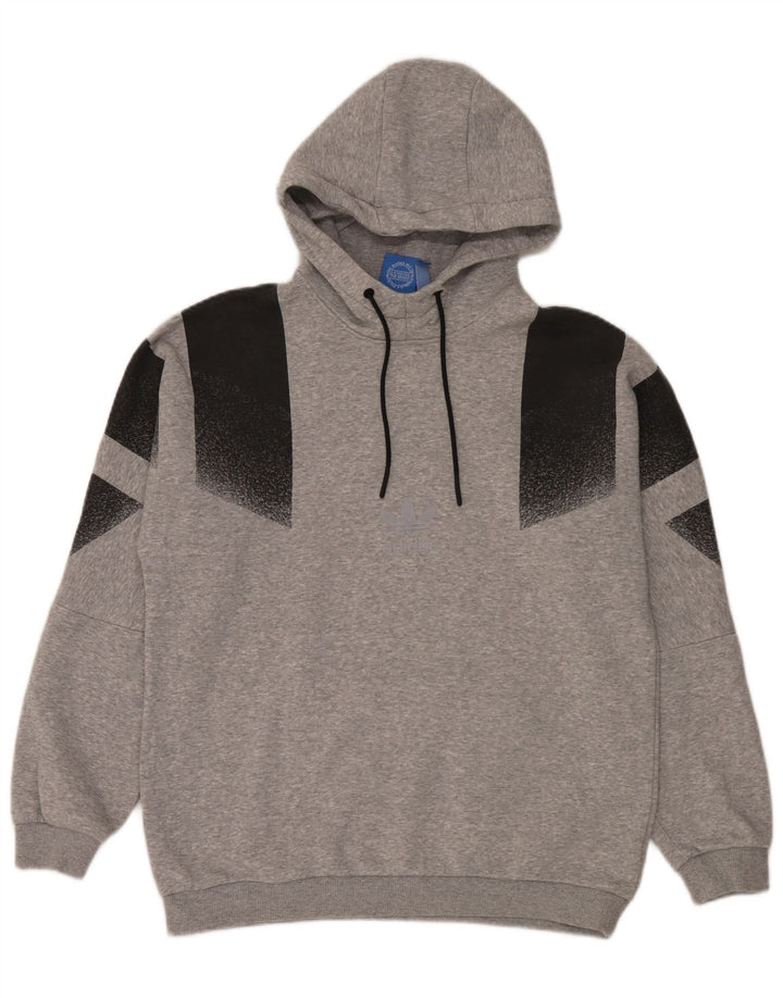 Adidas Mens Hoodie Jumper Médio Cinza Colourblock Algodão