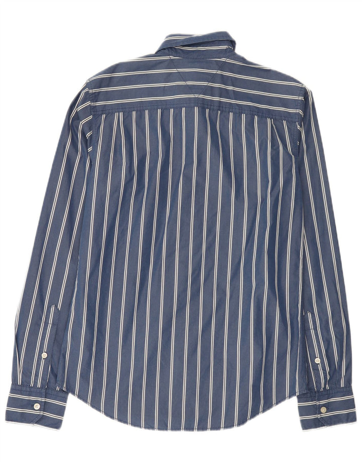 Camisa masculina Tommy Hilfiger pequena listrada azul de algodão