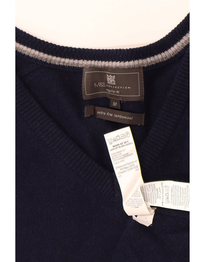 Suéter masculino MARKS & SPENCER com ajuste regular e decote em V azul marinho médio