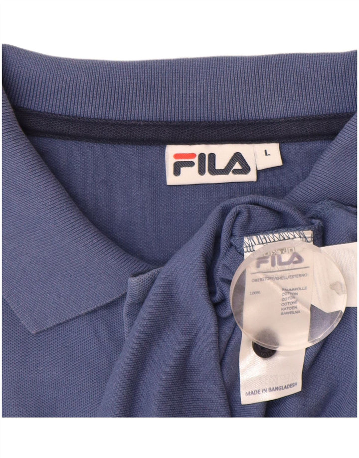 Camisa polo masculina de manga comprida FILA grande algodão azul