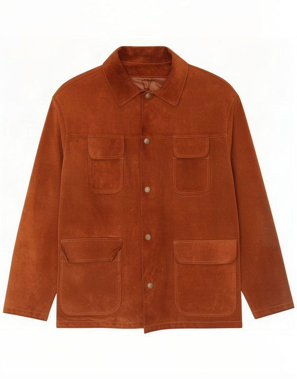 Jaqueta utilitária masculina de camurça vintage Reino Unido 42 XL marrom