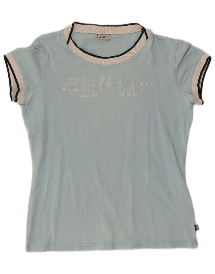 Camiseta feminina ASICS com estampa gráfica UK 12 algodão azul médio