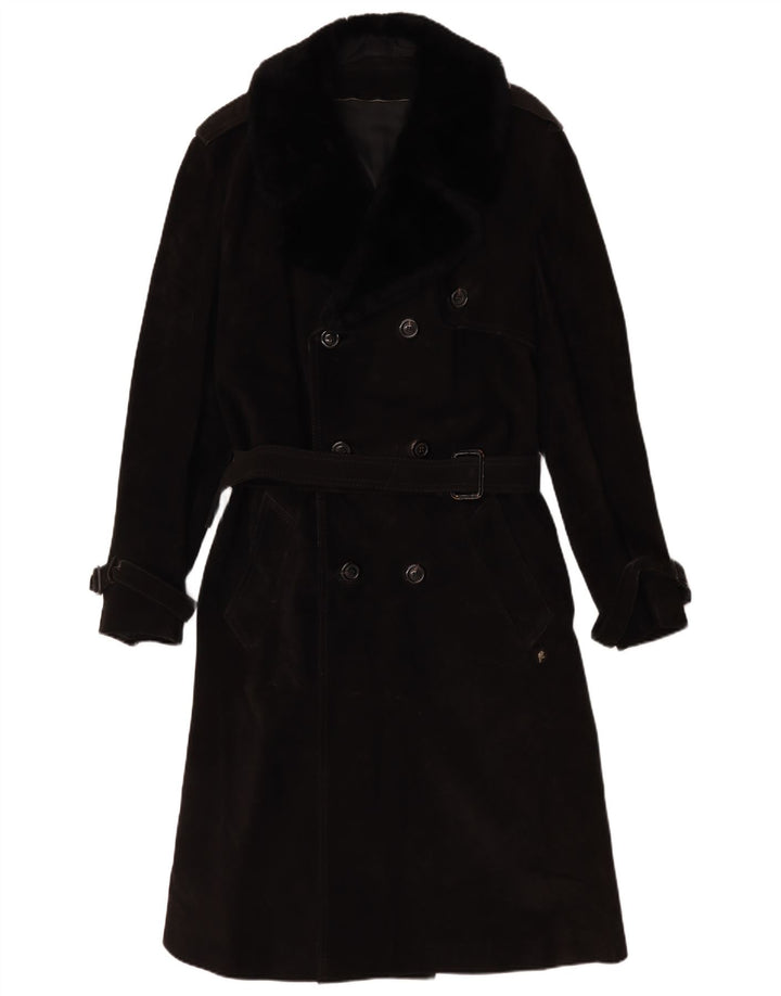 Casaco feminino vintage de camurça com peito duplo IT 54 3XL preto