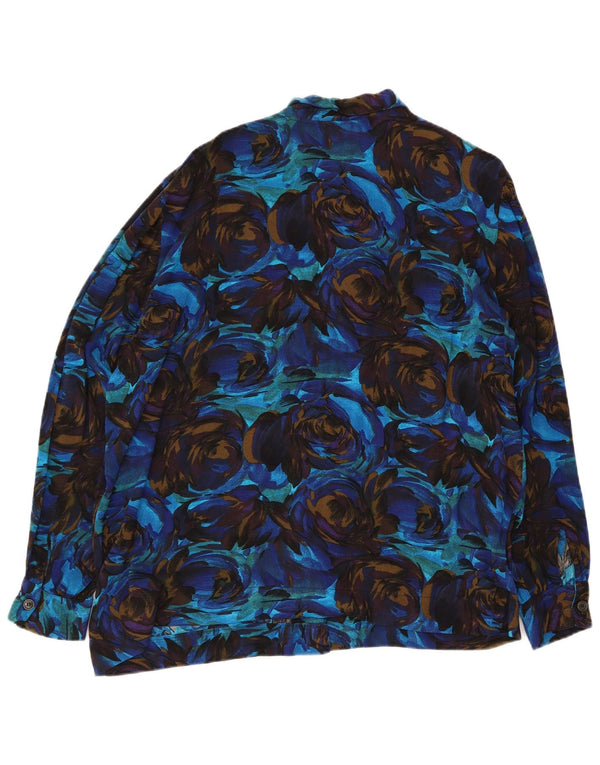 Vintage Womens Oversized Shirt UK 14 Medium Blue Floral