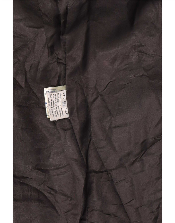 Jaqueta de couro feminina vintage manga 3/4 IT 50 XL preta