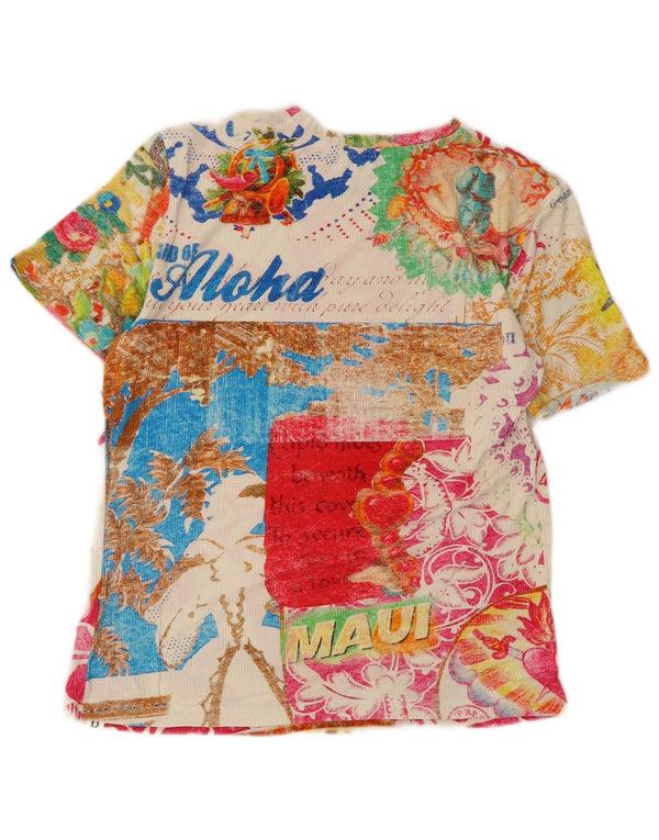 Desigual Camiseta Feminina Manga Curta Gráfica Top UK 12 Médio Multicolorido