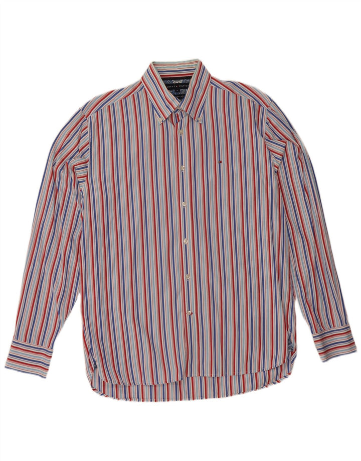 Camisa masculina TOMMY HILFIGER de algodão listrado azul médio