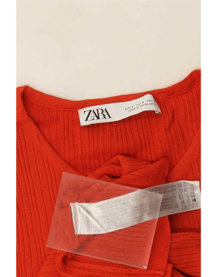 Zara Womens Vest Top UK 10 Pequeno Acrílico Laranja
