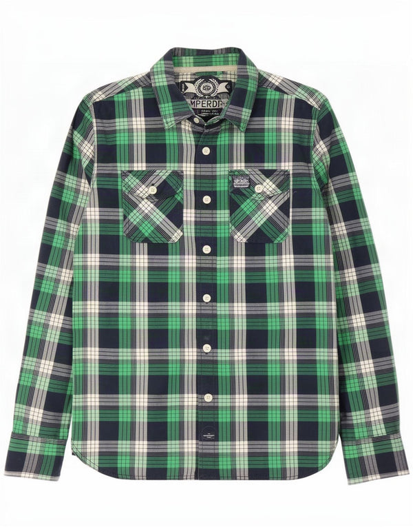 Camisa masculina Superdry grande algodão xadrez verde