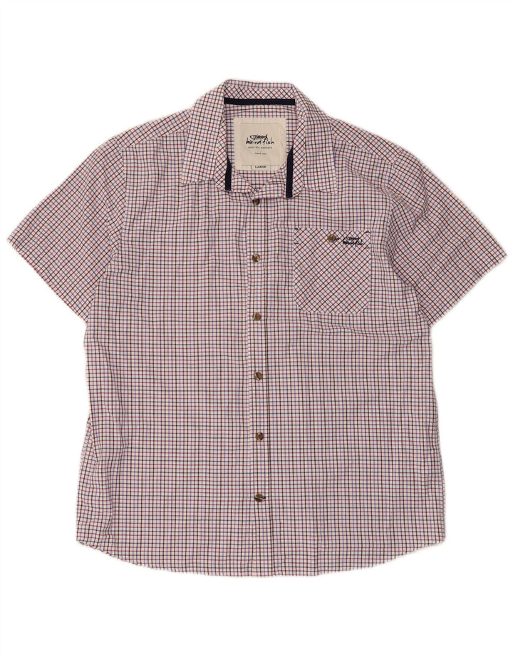 Camisa masculina de manga curta Weird Fish, grande algodão xadrez multicolorido