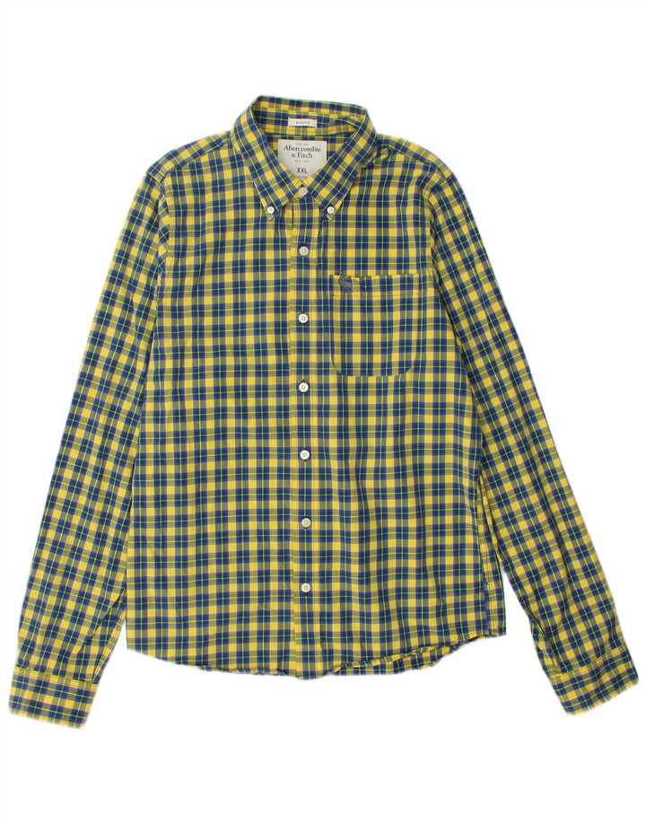 Camisa muscular masculina ABERCROMBIE & FITCH 2XL algodão xadrez amarelo