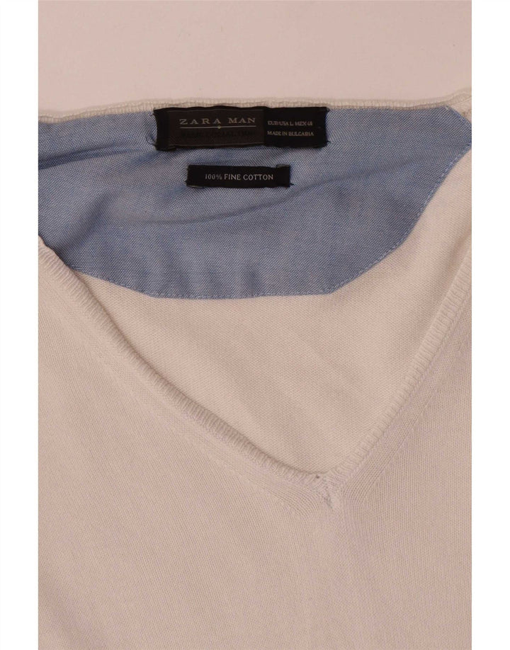 Suéter masculino Zara com decote em V grande algodão branco