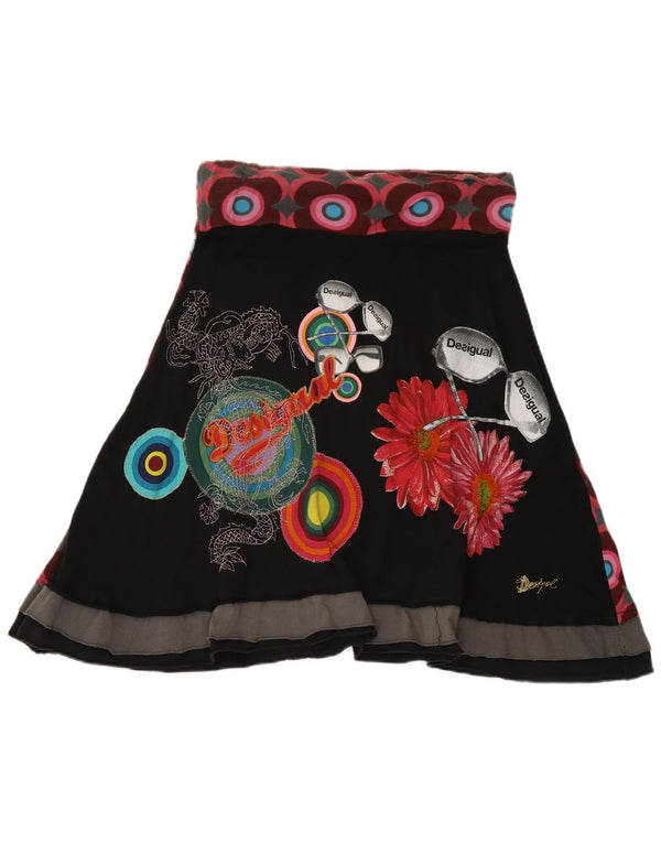 Desigual saia feminina gráfica linha A médio W30 algodão geométrico preto